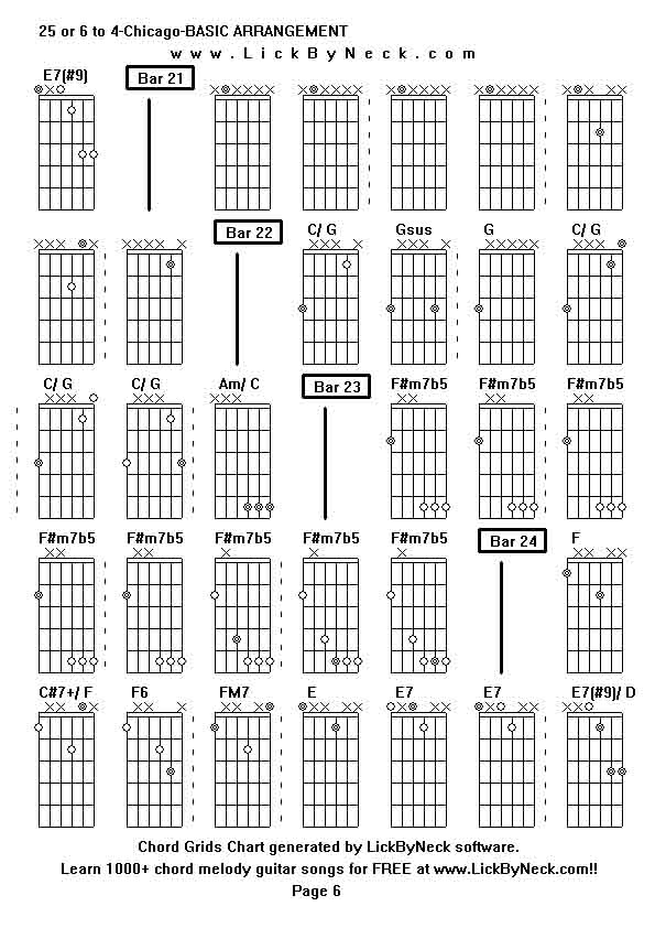 Chord Grids Chart of chord melody fingerstyle guitar song-25 or 6 to 4-Chicago-BASIC ARRANGEMENT,generated by LickByNeck software.